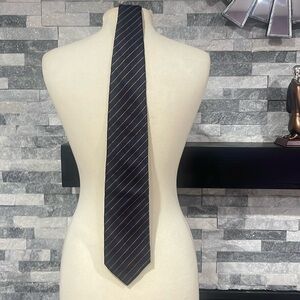 ALBY 100% Seta Silk  Designer Neck Tie Navy  Blue Orange Stripes Made In Italy